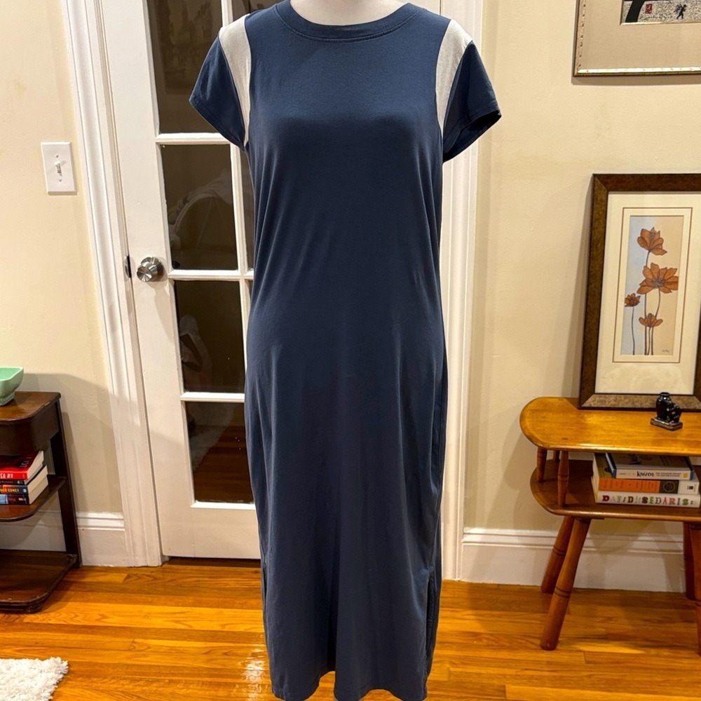Tommy John Navy and White Midi Dress with Cap Sleeves and Side Slits.  Size SP